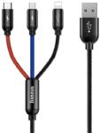 Baseus töltőkábel 3in1 (USB - lightning/Type-C/microUSB, gyorstöltő, 120cm) FEKETE