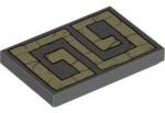 LEGO® 26603pb329c85 - LEGO sötétszürke csempe 2 x 3 méretű, krémszínű geometrikus mintával (26603pb329c85)