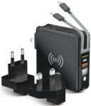  Hálózati töltő adapter + külső akkumulátor, 10000 mAh, 20W, USB aljzat, USB Type-C aljzat, beépített USB Type-C és Lightning kábellel, Vezeték nélküli töltővel, LED kijelzővel, Forcell, fekete