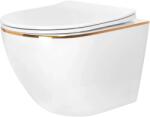 Rea Carlo Tornado Rimless, falra akasztható wc csésze 490x365x370 mm + wc ülőke, fehér-arany peremű, REA-C4800 (REA-C4800)