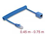 Delock Cablu prelungitor spiralat RJ45 Cat. 6 UTP max 0.75m Albastru, Delock 90364 (90364)
