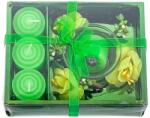  Set 4 lumanari cu vas si flori, forma cadou, verde, 12x15 cm (set4lumverde)