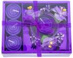  Set 4 lumanari cu vas si flori, forma cadou, mov, 12x15 cm (set4lummov)