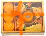  Set 4 lumanari cu vas si flori, forma cadou, portocaliu, 12x15 cm (set4lumport)