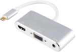 HOPE R Hub 3 in 1 USB 3.1 type C la HDMI 4K, VGA, audio pentru Samsung, Mackbook, argintiu (H31HVA31HP)