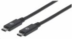 Manhattan USB-C kábel, USB 3.1 Gen 2, USB-C csatlakozó USB-C csatlakozóra, 10 Gbps, 5 A, 1m, fekete (355223)