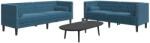 vidaXL 2 részes kék bársony Chesterfield kanapészett hengerpárnákkal (3209299) - vidaxl