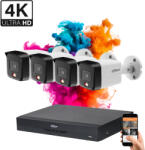 DAHUA 4 biztonsági kamerás IP kamera rendszer 8MP színes éjszakai képpel