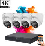 DAHUA 4 dome biztonsági kamerás IP kamera rendszer 8MP színes éjszakai képpel