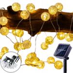 Ikonka 50 LED-es napelemes LED fényfüzér, gömb forma, 8 világító üzemmód, IP65, meleg fehér (KX4970)
