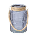 Boltze Home Collections Kék bordásüveg mécsestartó kötélfüllel, 21x13, 5cm (2054688)