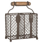 Clayre & Eef Evőeszközös barna fémkosár 2 fakkos, 19x11x24cm (6Y5709)