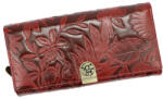 GREGORIO Valódi bőr női pénztárca piros nyomott virágmintás sok kártyatartós RFID (fm-hl-106-red)