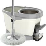 Flippy Pedálos vödör és 360°-ban forgatható felmosó készlet, KipHome, centrifugális működéssel x4, otthoni használatra, teleszkópos rozsdamentes acél fogantyú, 2 pamut fej, 46x30x28 cm, elefántcsont