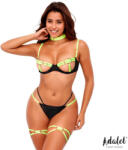 Adalet Maya Bra, Thong, Garters, & Choker Set Yellow & Black S/M