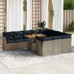 vidaXL 11 részes szürke polyrattan kerti ülőgarnitúra párnákkal (3326980)