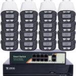  5MP H. 265 IP POE SWITCH 16db-os Bullet 2.8mm Kamerás Biztonsági Rendszer IP66 Vízálló Éjjeli látás Hangrögzítés AI észlelés XmEye Pro App Távoli hozzáférés