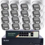  5MP H. 265 IP POE SWITCH 16db-os 2.8mm DOME Kamerás Biztonsági Rendszer IP66 Vízálló Éjjeli látás Hangrögzítés AI észlelés XmEye Pro App Távoli hozzáférés