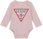 Guess Розово боди с дълъг ръкав за новородено момиче с червено лого Guess