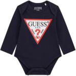 Guess Тъмно синьо боди с дълъг ръкав за новородено момче с червено лого Guess