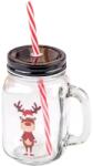 Perfect Home Cana din Sticla cu Decoratiuni de Craciun, Ren si Pai, 450 ml, Perfect Home (MRK-13288)