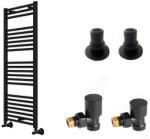 Radiva Calorifer Portprosop Haiti negru mat 600/1200, elementi acoperire teava si robineti tur-retur cu prindere CLASICA incluse (1HAI06001200DB3SPACK2)