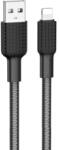  USB töltő- és adatkábel, Lightning, 100 cm, 2400 mA, törésgátlóval, gyorstöltés, cipőfűző minta, Hoco X69 Jaeger, fekete/fehér
