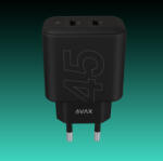 AVAX CH602B SPEEDY+ 45W GaN gyors töltő adapter 2x USB-C (PD3.0), fekete (CH602B)