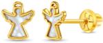 Bebe Gold Cercei din Aur 14K pentru Copii, model Inger cu Inima din Sidef de Perla, inchidere cu Filet si Protectie