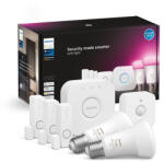 Philips 2PAK LED izzó E27 A60 9W CCT RGB + Hue Bridge + mozgásérzékelő + 3PAK érintkező érzékelő biztonságos érzékelő készlet PHILIPS HUE Bluetooth Zigbee (8720169159617)