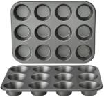 Amazon Basics Basics - Foaie de copt rotunda pentru briose, antiaderenta, otel carbon, pachet de 2, gri, 13.9"x10.55"x1.22 (79024)