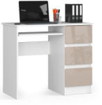 AKORD CLP A-6 Számítógépasztal Laminált Fehér-Cappuccino Magasfényű 3 Fiókos