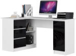AKORD B20 Sarok Számítógépasztal Fehér Matt Fekete Magasfényű 155 cm Balos