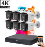DAHUA 6 biztonsági kamerás IP kamera rendszer 8MP színes éjszakai képpel