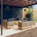 vidaXL Set mobilier de grădină cu perne, 13 piese, gri, lemn masiv pin (3096069)