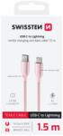 SWISSTEN Adatkábel Textile Ii Usb-c / Lightning 1, 5 M Rózsaszínű (71529205)