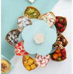 Flippy Tava pentru Servire, Flippy, pentru Fructe Legume Snackuri, cu Sertare, Deschidere Rotativa, pe 2 Straturi, in Forma de Floare, 26 x 26 x 11.5 cm Albastru (teo-133182)