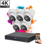 DAHUA 5 dome biztonsági kamerás IP kamera rendszer 8MP színes éjszakai képpel