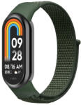  Xiaomi Mi Smart Band 8, textíl pótszíj, nylon, tépőzáras, állítható, légáteresztő, sötétzöld