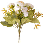 Valex Decor 5 ágú hortenziás tearózsa selyemvirág csokor, 25cm magas - Fehér (AF053-04)