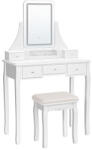 VASAGLE Fésülködőasztal, sminkasztal állítható tükörrel fiókokkal párnázott székkel és (RDT25WL)