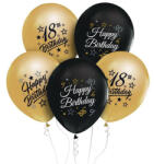  Happy Birthday 18 Gold-Black léggömb, lufi 5 db-os 12 inch (30 cm) (MLG147605)
