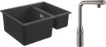 GROHE Pachet chiuveta Grohe quartz K500 31648AP0, 555 x 460 mm, pe blat + baterie 31615A00, 3/8'', inalta, tip L, dus, negru / grafit (31648AP031615A00)