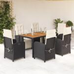 vidaXL 7 részes fekete polyrattan kerti étkezőgarnitúra párnával (3212471)
