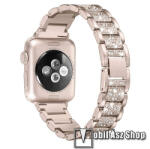  Pótszíj (rozsdamentes acél, speciális pillangó csat, strasszkő) ARANY - Apple Watch Series 1/2/3 42mm / 4/5/6/SE 44mm / 7/8 45mm / Ultra 49mm