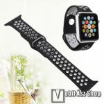  Okosóra szíj - légáteresztő, sportoláshoz, szilikon - FEKETE - 100mm + 90mm hosszú, 21mm széles - Apple Watch Series 1/2/3 42mm / 4/5/6/SE 44mm / 7/8 45mm / Ultra 49mm