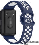Samsung Galaxy Fit 3, Okosóra szíj, Szilikon, 120mm+90mm hosszú, Csatos, Lyukacsos, Légáteresztő, Sport, Sötétkék, Fehér