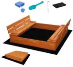 Baby Mix Sauna de nisip din lemn pentru copii cu capac și bănci Baby Mix 120x120 cm