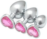 SuperLove Heart Jewel Butt Plugs Training Kit Silver-Pink