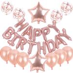 Flippy Set baloane din folie metalizata si baloane din latex, baloane folie Happy Birthday, 4 baloane latex Confetti, 6 baloane latex Roz, 2 baloane folie Steluta, 40cm, Roz (teo-127275)